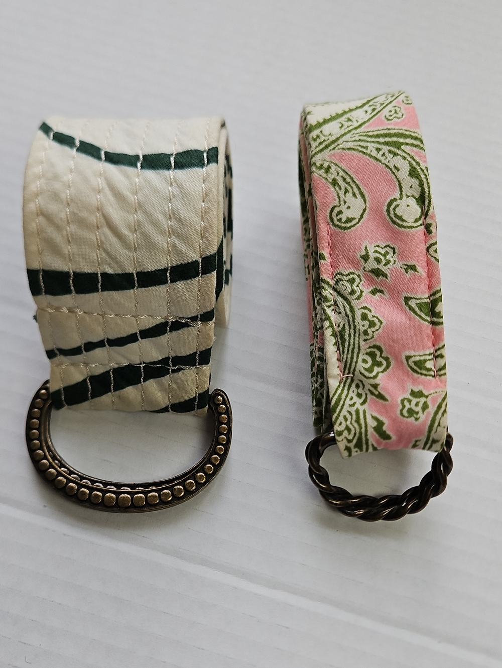 J. Crew Fabric Belts- Set Of 2 Pink Paisley + Cream Stripe with Antique Buckles - Picture 11 of 13